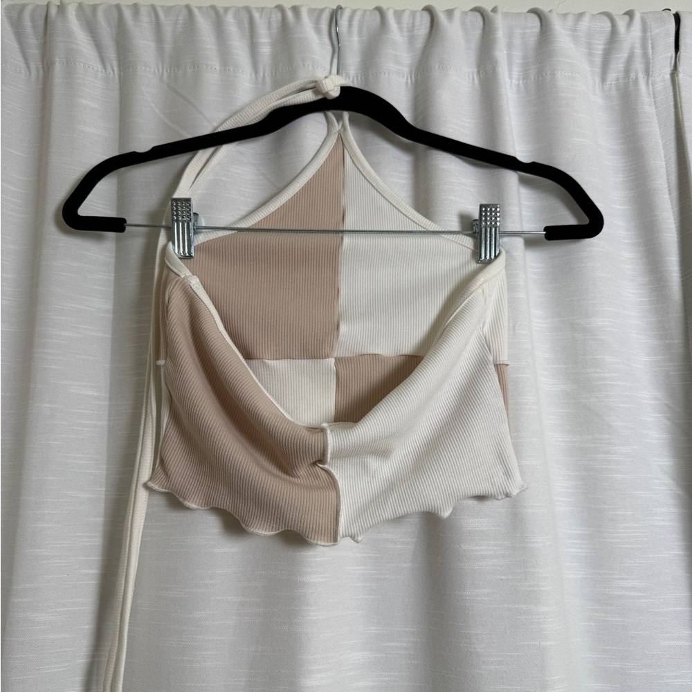 12th Tribe Patchwork Halter Crop Top Neutral Tank… - image 6